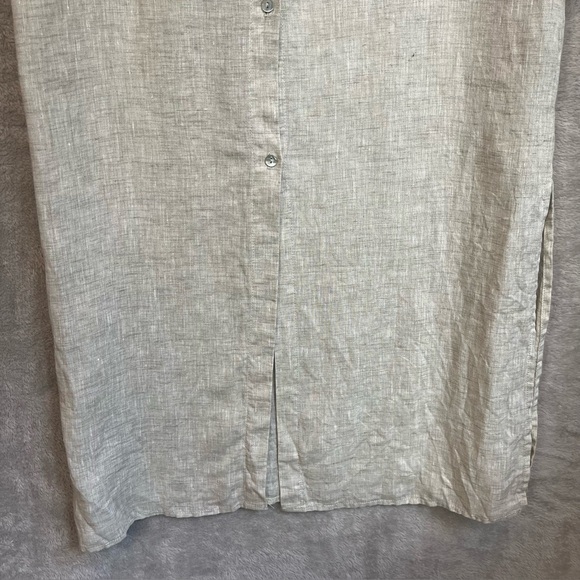 Harshman 100% Linen Tan Oatmeal Button Down Maxi Dress Size Large Collared - Picture 6 of 16